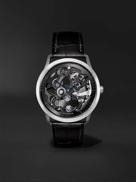 hermes squelette blue skeleton watch|Hermes 39.5mm lune watch.